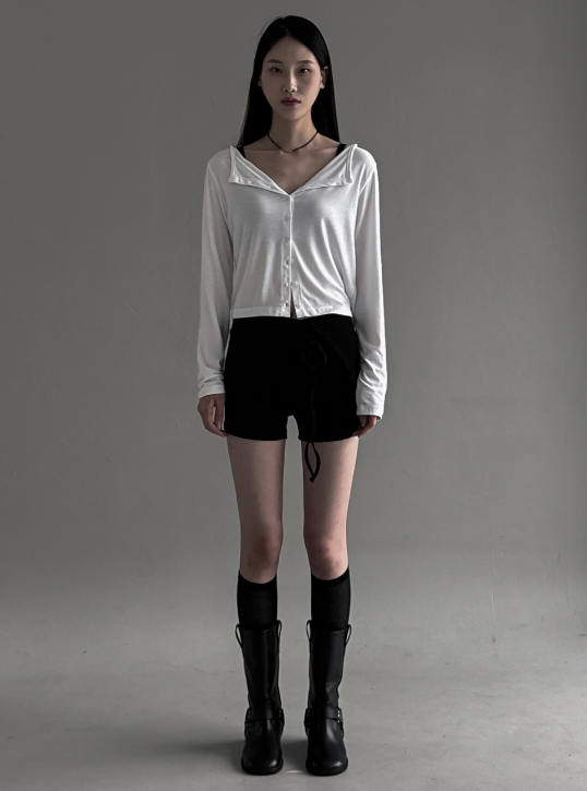 [mnem] back-front plain cardigan (white)