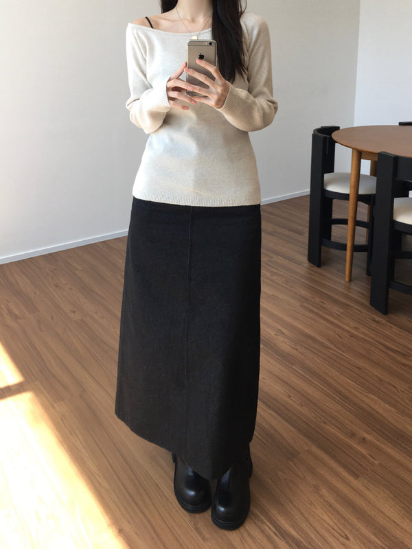 dust denim long skirt (2 colors)