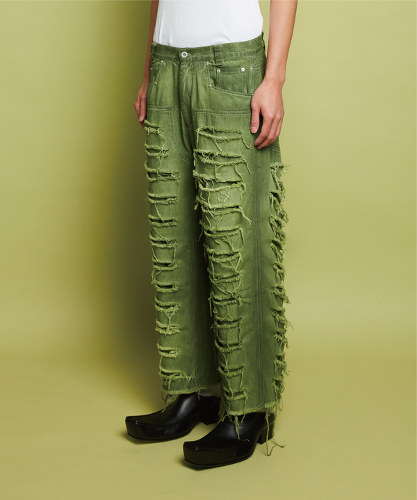 DYEING RIPPED BOOT CUT PANTS