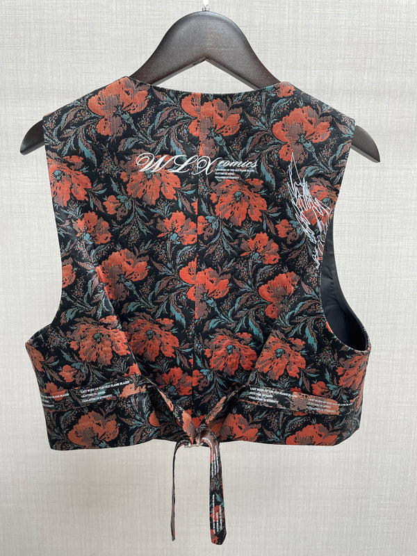 Black Floral Overlap Waistcoat