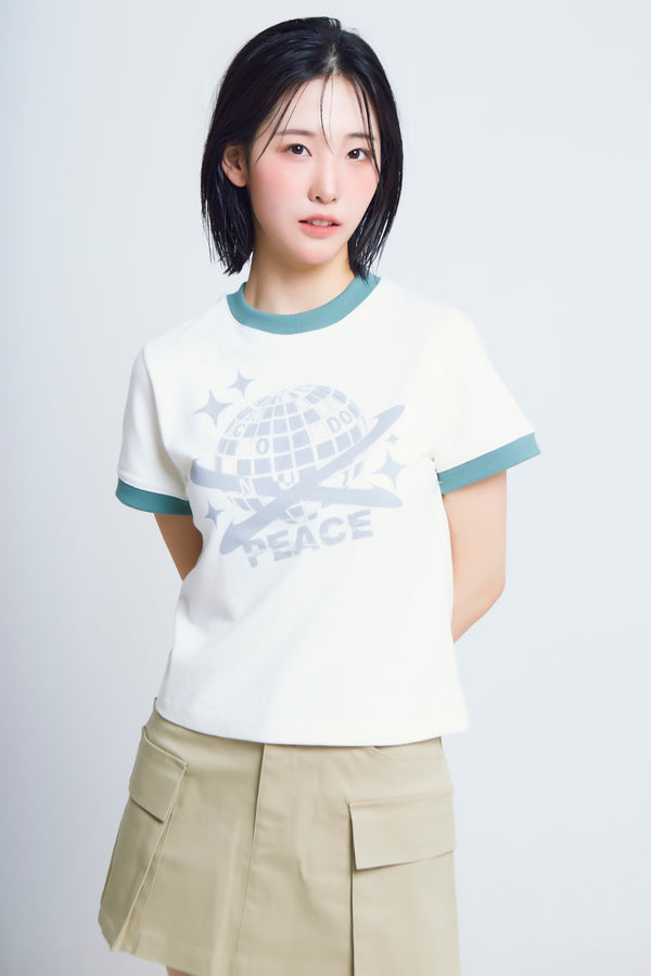 universe print ½T-shirts_ivory/green