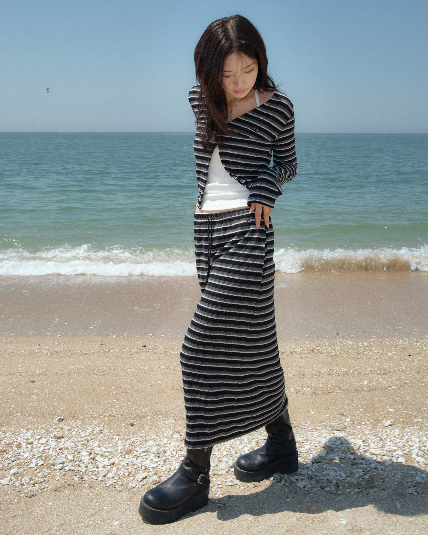 POLA STRIPE SKIRT / BLACK