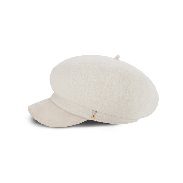 VA Stud Wool Combo Newsboy Cap / Ivory