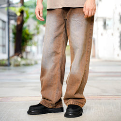 Raw Hem Sand-Washed Jeans