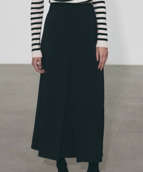 INVERTED BANDING LONG SKIRT_CHARCOAL