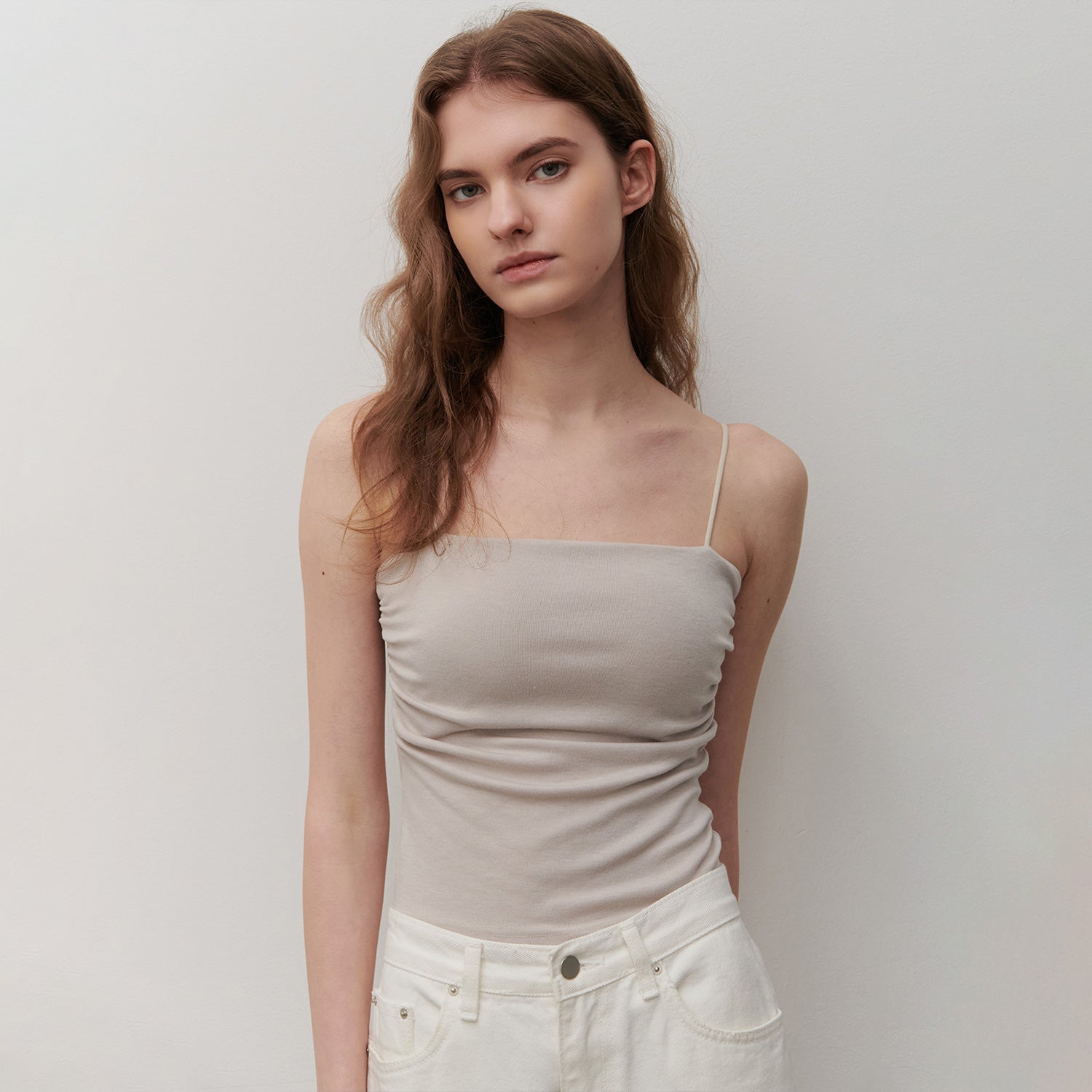 SHIRRING CAP SLEEVELESS BEIGE