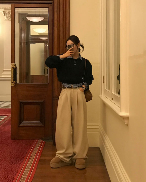 [BELLIDE MADE] Twill Cotton Wide Pintuck Pants