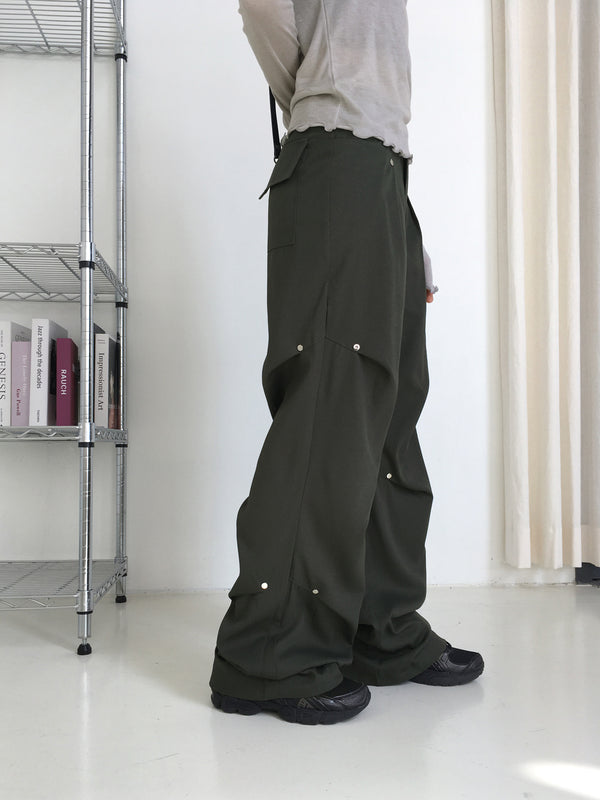 Haas Rivet Pintuck Cotton Wide Pants