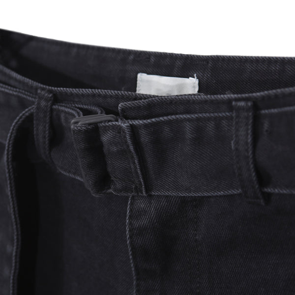 Belted curve black denim pants