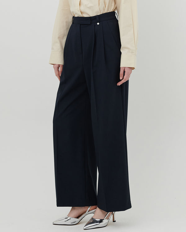 TAILORED DOUBLE PLEATED SLACKS [NAVY]