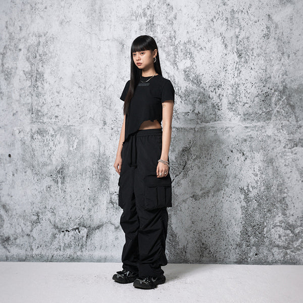 padded pocket shirring pants (BLACK)