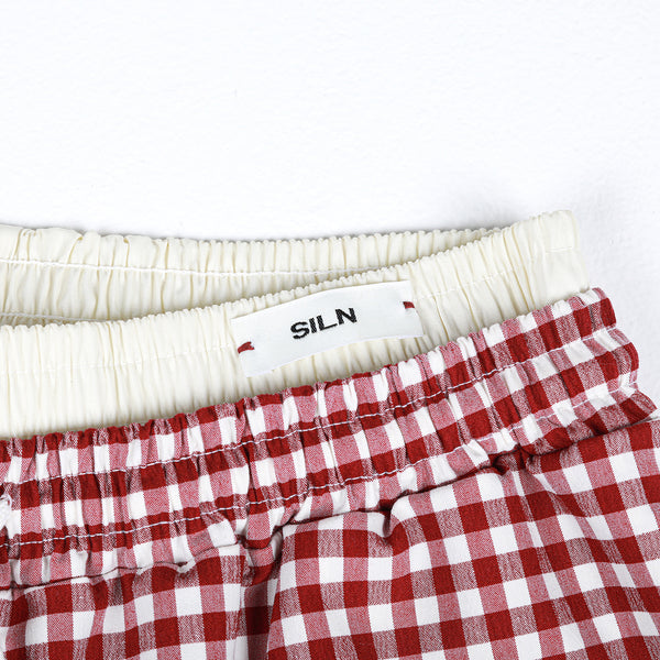 Layered waist gingham check shorts (RED)