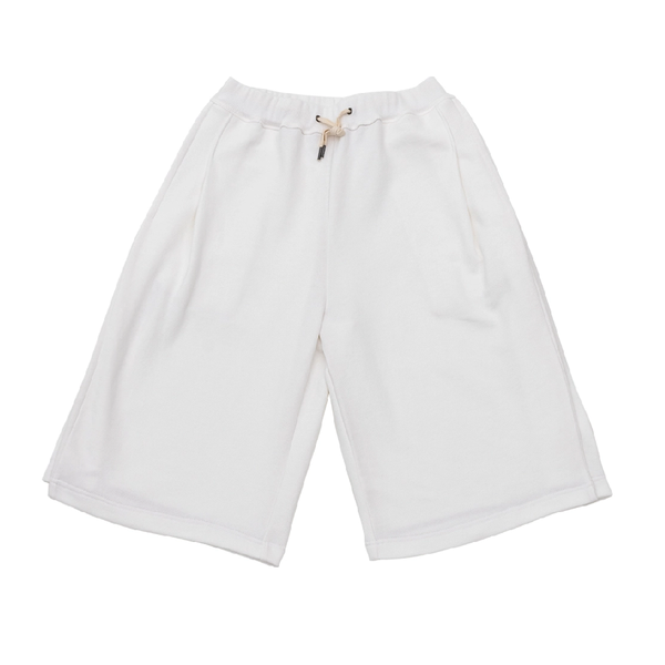 BERMUDA PLEATS WIDE SWEAT SHORTS_WHITE