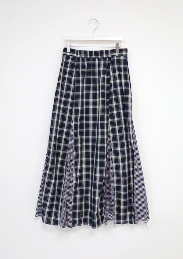 vintage check patterned skirt blue ver.