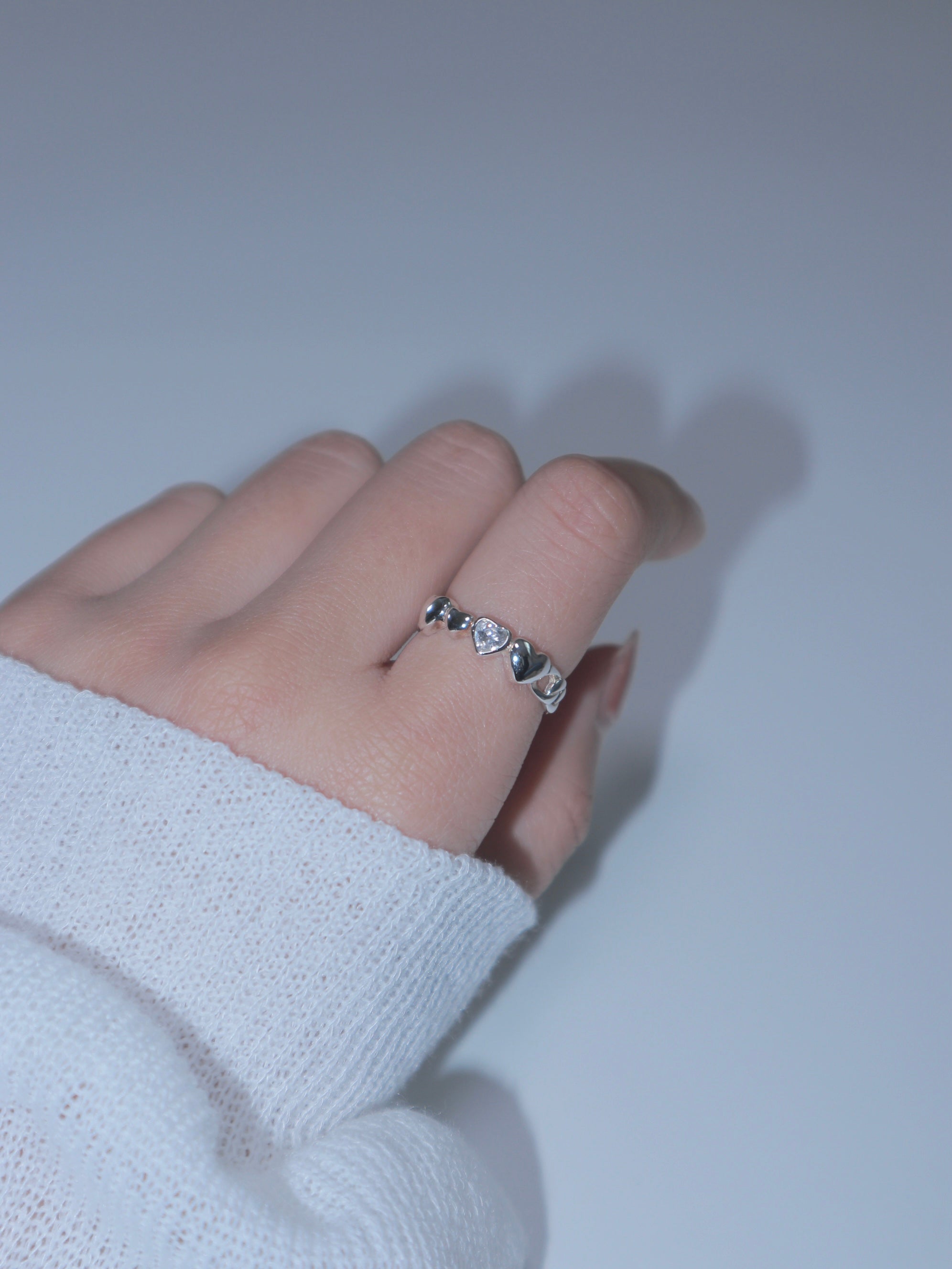 925silver Love heart cubic silver ring