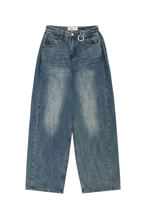 Balloon side pintuck denim pants