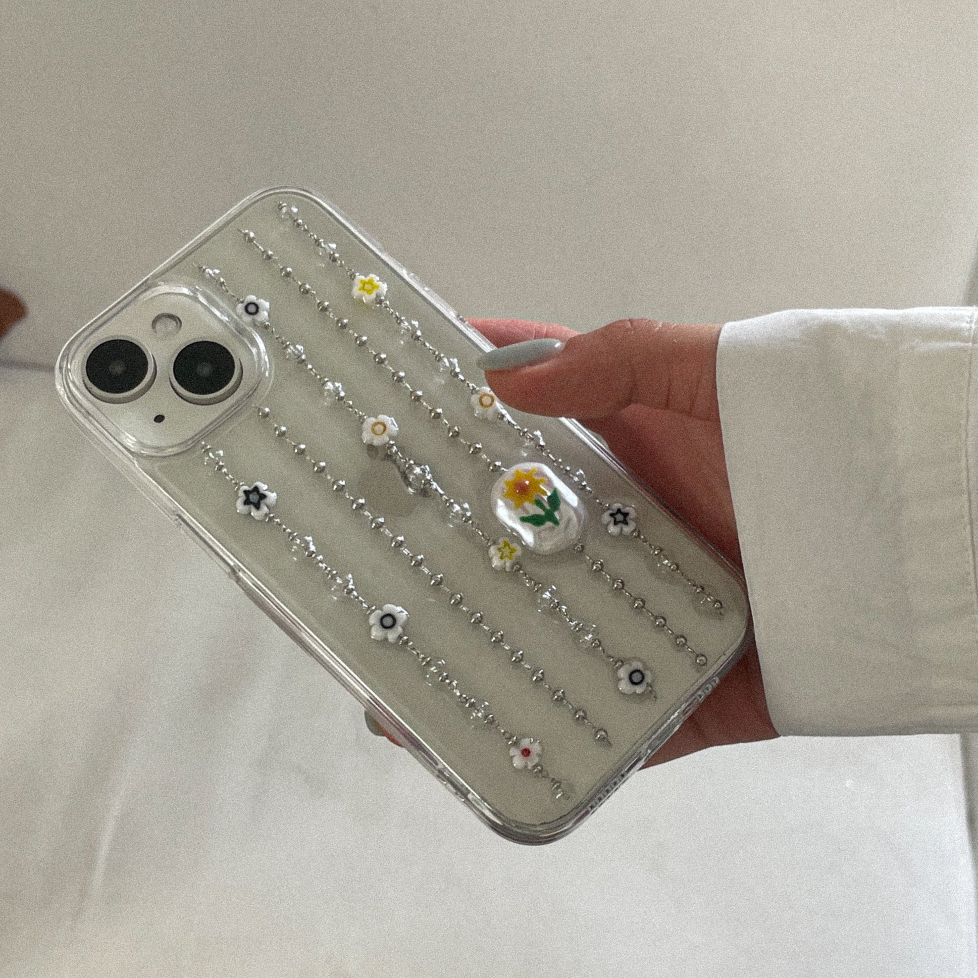 チェーンひまわりの花スマホケース