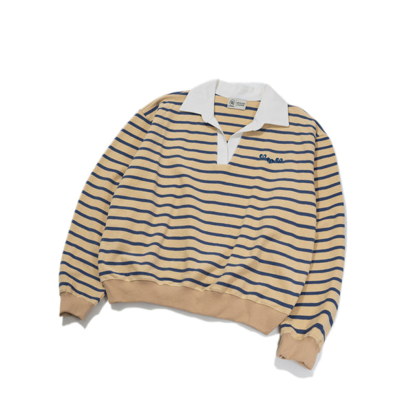 3 HR STRIPE OPEN COLLAR SWEATSHIRT(BEIGE)