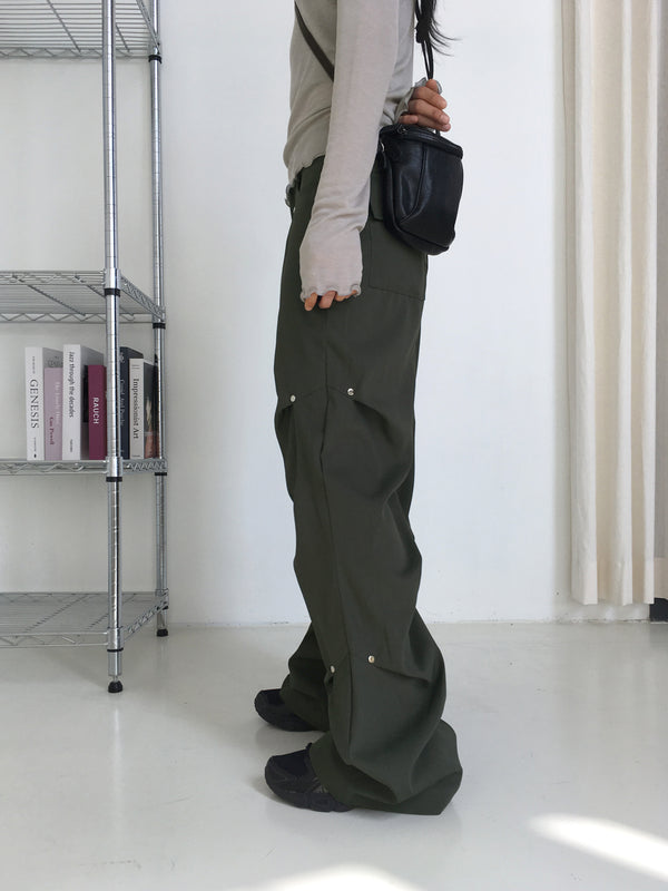 Haas Rivet Pintuck Cotton Wide Pants