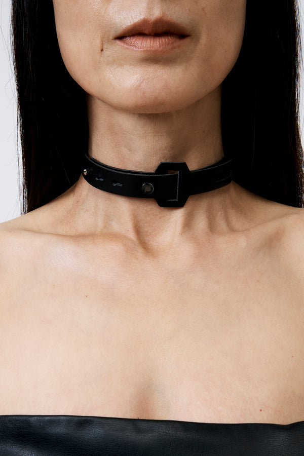 SIMPLE COW BELT CHOKER&BRACELET BLACK