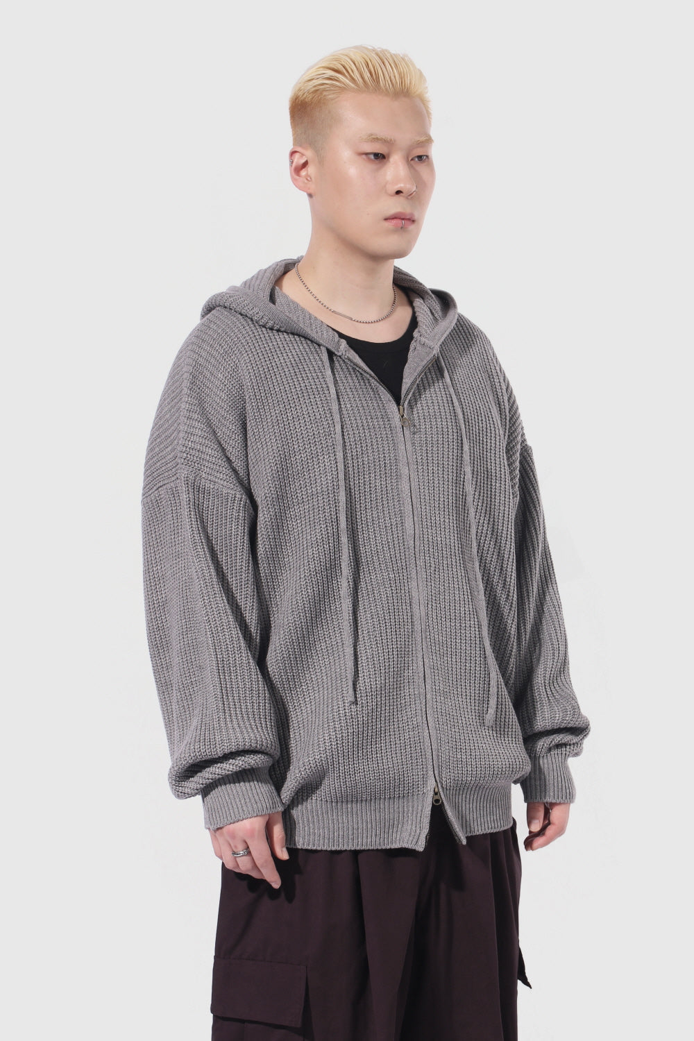 Basic Knit Hood Zip-Up [3color]