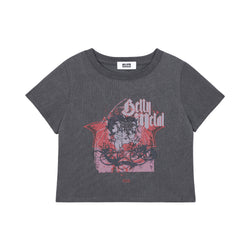 [ULKIN X BettyBoop] Metal Art Semi-crop Short Sleeve T-shirt_Charcoal