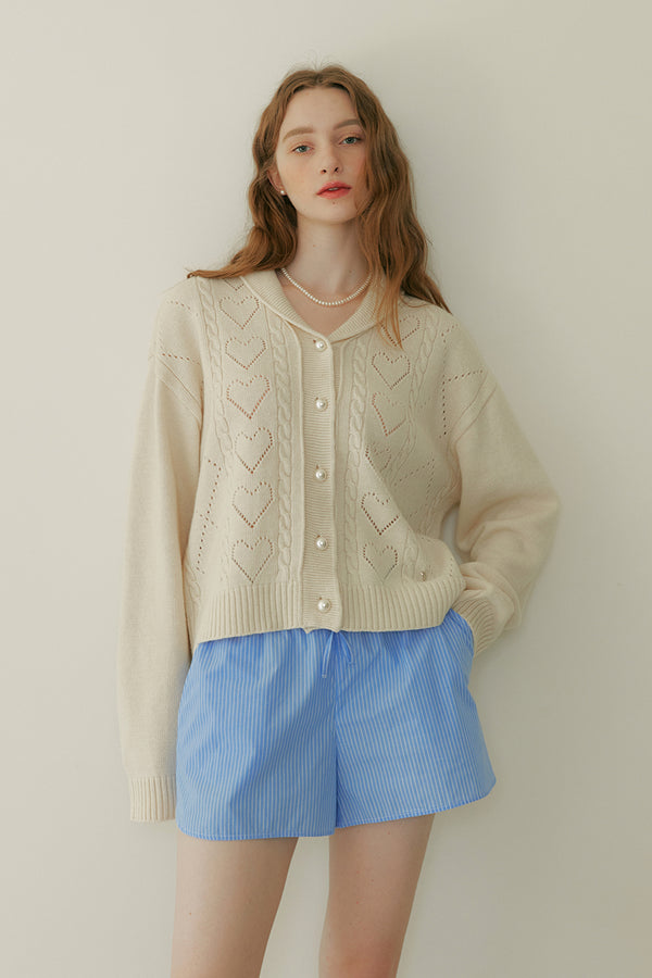 HEART COLLAR WOOL CARDIGAN - IVORY