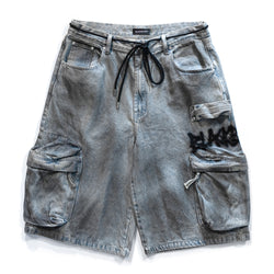 BBD Graffiti Logo Dirty Washing Cargo Shorts (Vintage Blue)