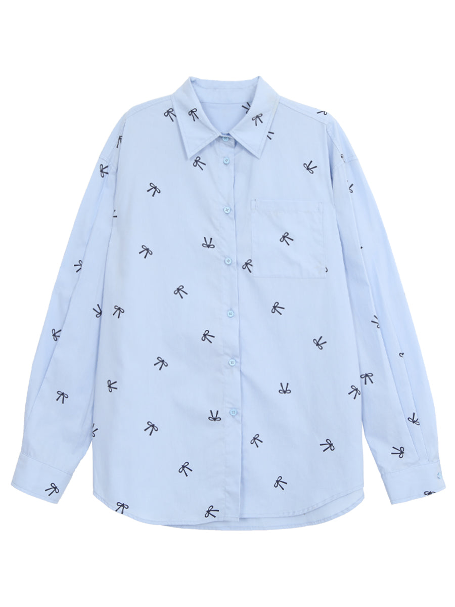 Blue Cos Bow Loose Fit Shirt