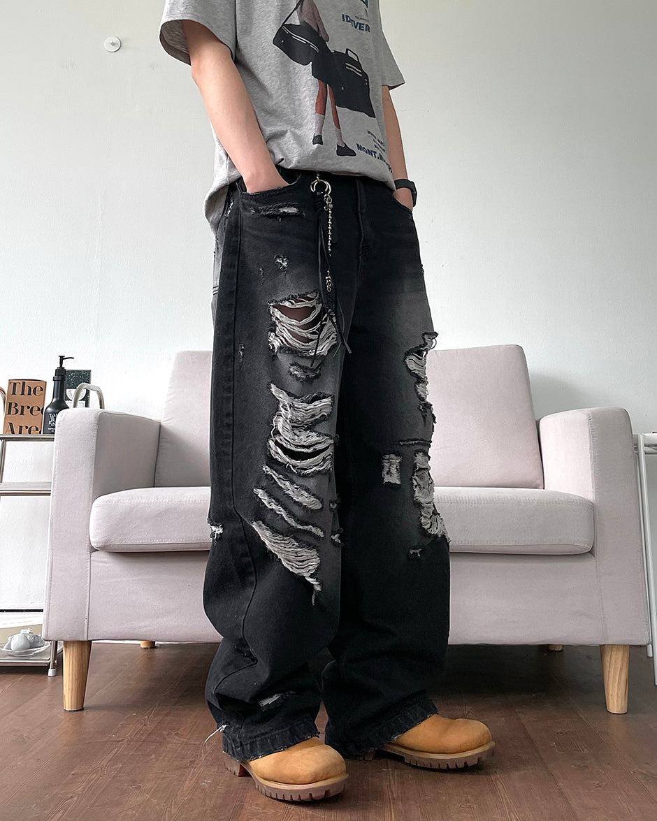 Destroyed brush denim pants