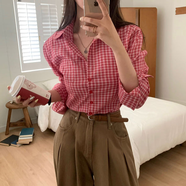 [BELLIDE MADE] Pippi Slim Check Long Sleeve Shirt Blouse