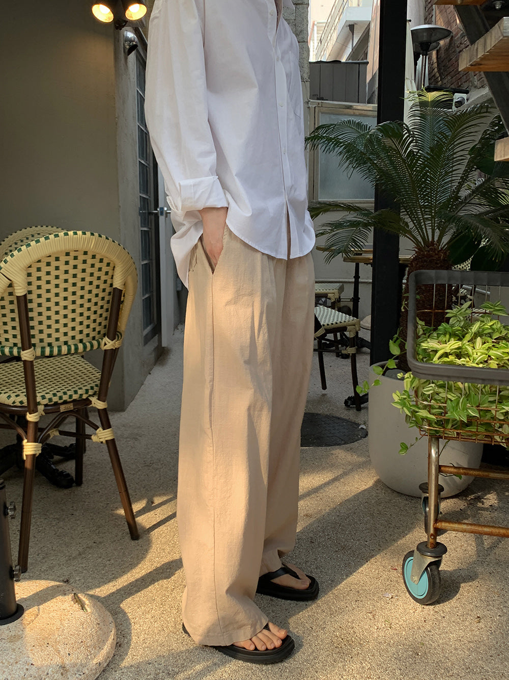 ASCLO Linen Wide Banding Pants (3color) - ASCLO | 60