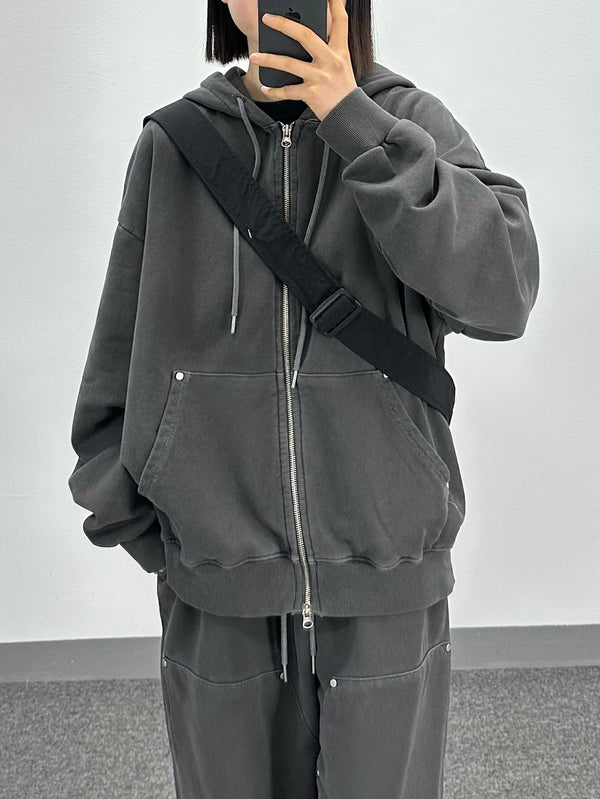 Rivet Pigment Hood Zip-Up