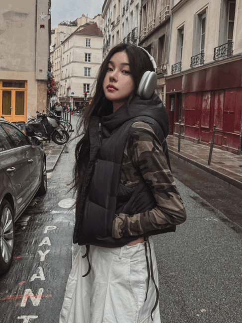 クロップフードベストパッドジャケット