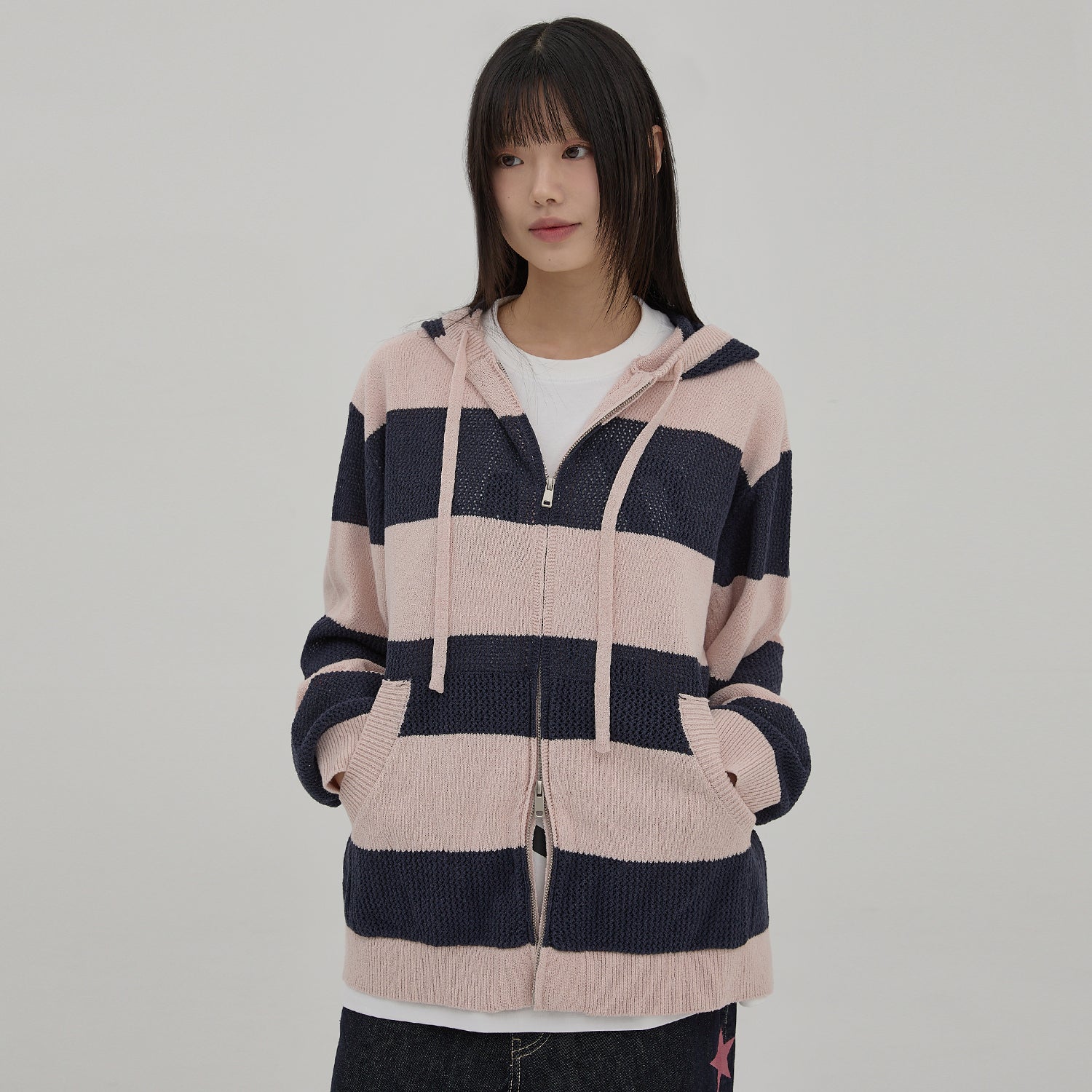 Stripe Skashi Hood Knit Zip-up - WaiKei | 60% - Asian