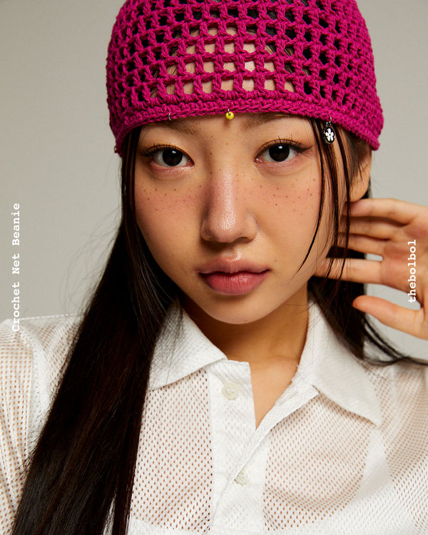 Crochet Net Beanie (pink)