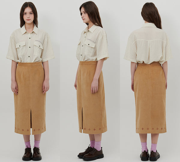 ORNAMENT PRINT CORDUROY SKIRT [BEIGE]