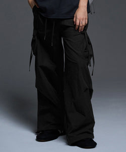 [NF] RIBBON CARGO PARACHUTE PANTS (BLACK)_F24QD867