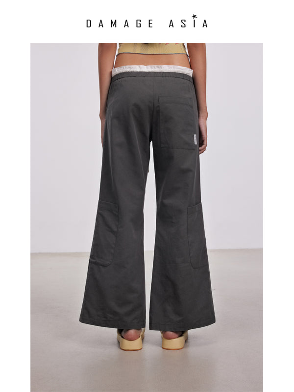 Double waist plain-woven Cotton trousers