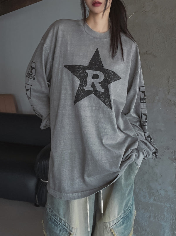 Rスターピグメントルーズフィット長袖Tシャツ