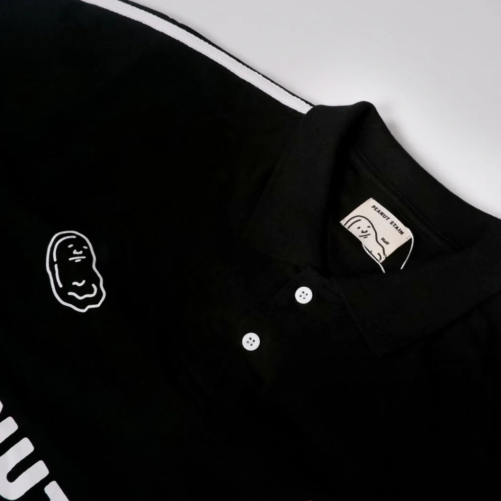 PEANUT STAIN - アクティブ ホワイト ストライプド アーム ブラック ボクシー オーバーサイズド ポロ