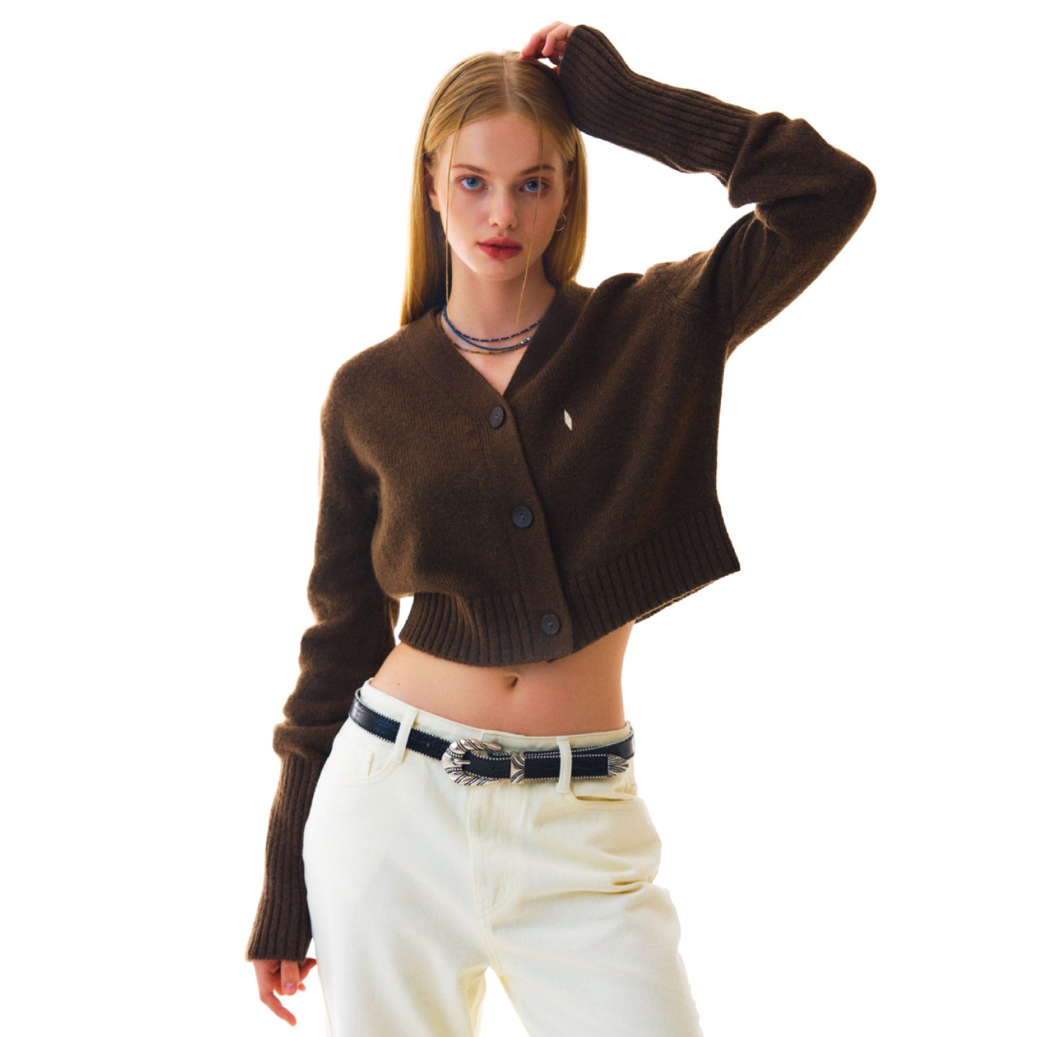 Diamond Crop Cardigan Brown