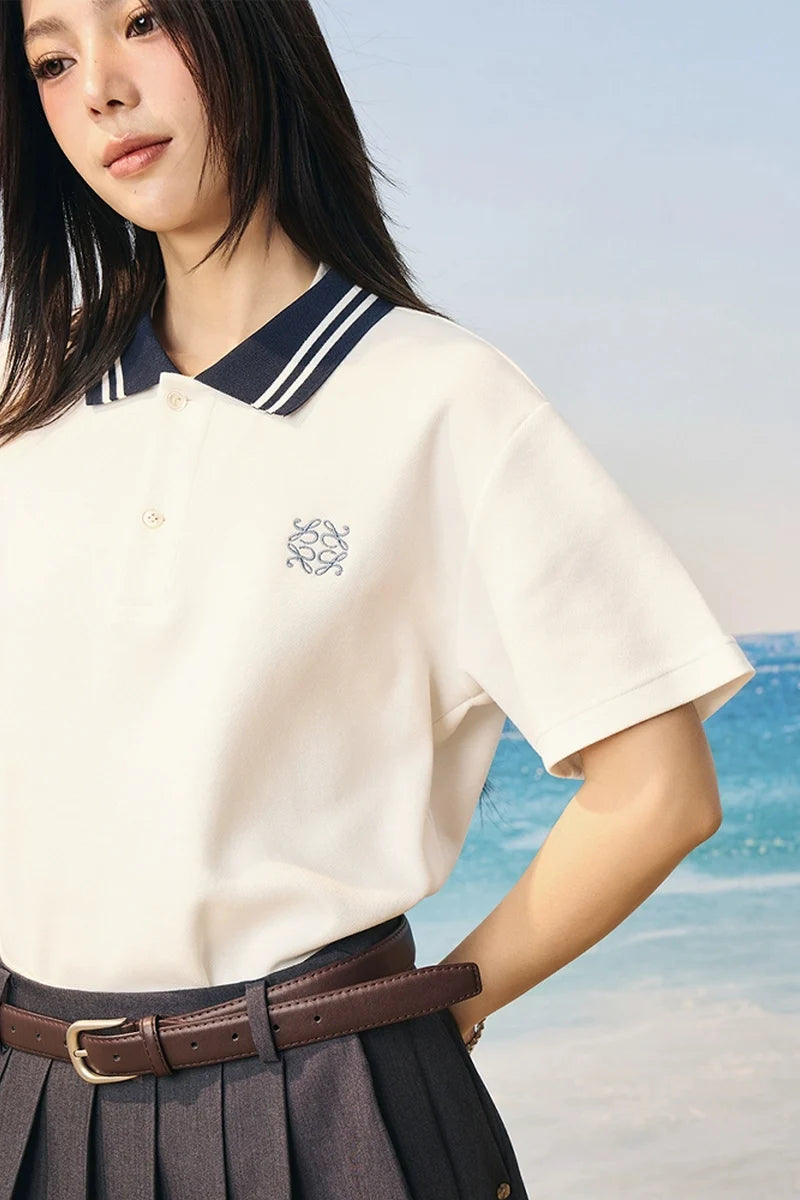 カラーブロックテクスチャーエンブロイダードポロ