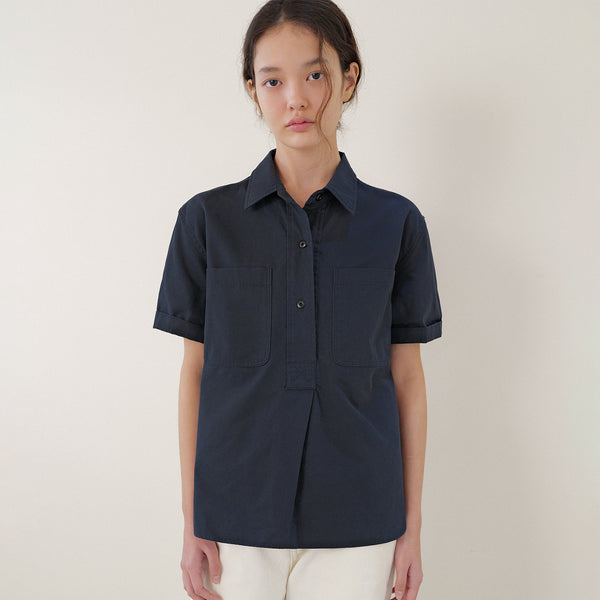 Two pocket half shirt (navy)