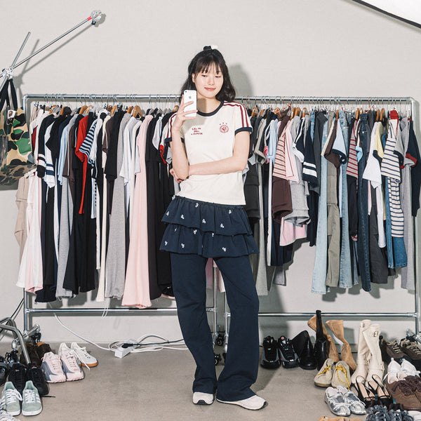 リボンレイヤードスウェットスカートパンツ(NAVY)