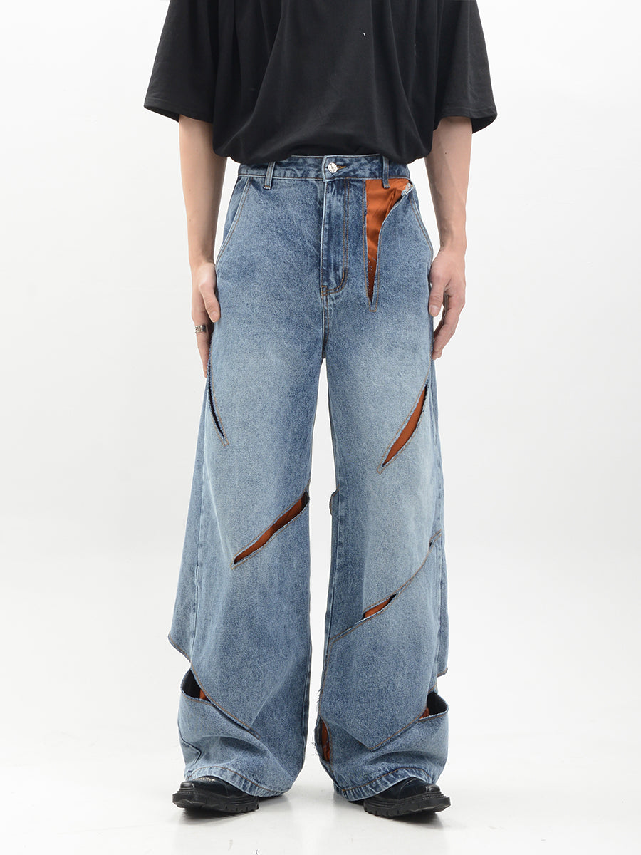 heavyweight destroy segmented washed jeans