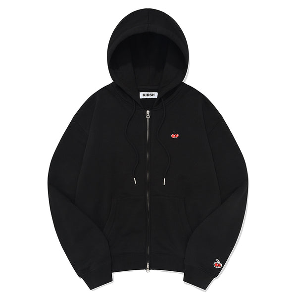 SMALL CHERRY REGULAR FIT HOODIE ZIP UP [BLACK]