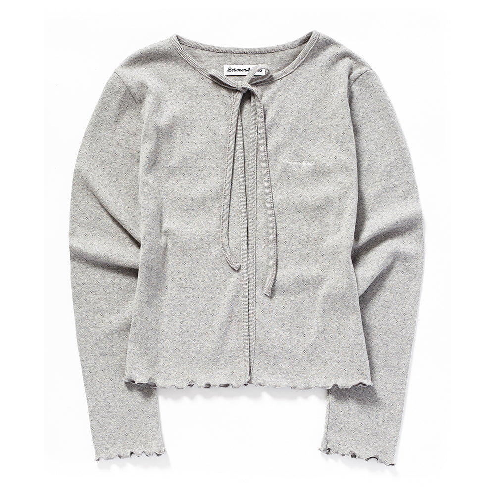 RIBBON PUNCHING CARDIGAN_GRAY