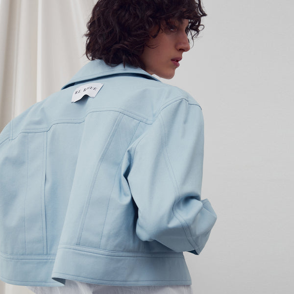 STITCH DETAILED BOMBER JACKET SKY BLUE