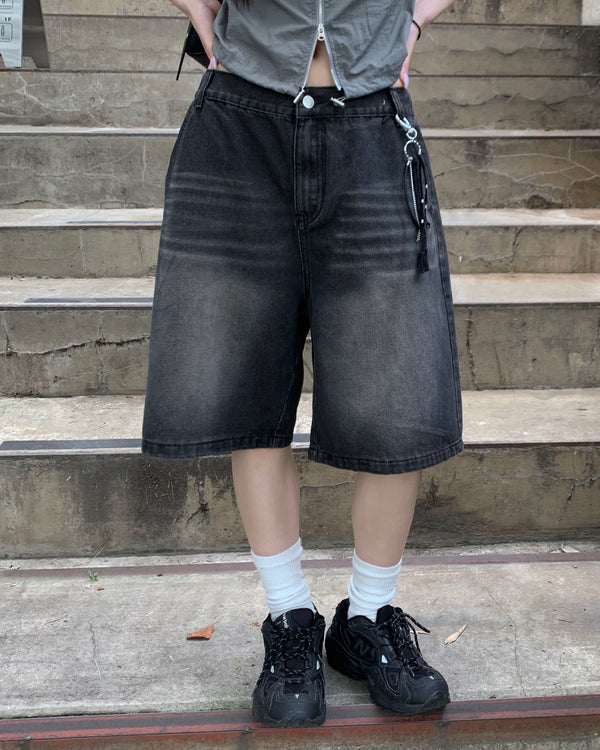 Oil bermuda denim pants